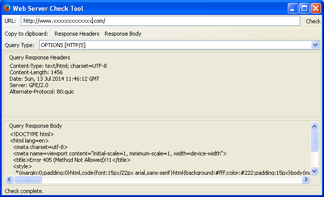 Web Server Check Tool OPTIONS query